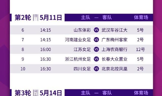 球速官方-女超第一阶段赛程公布 揭幕战武汉江大vs四川女足